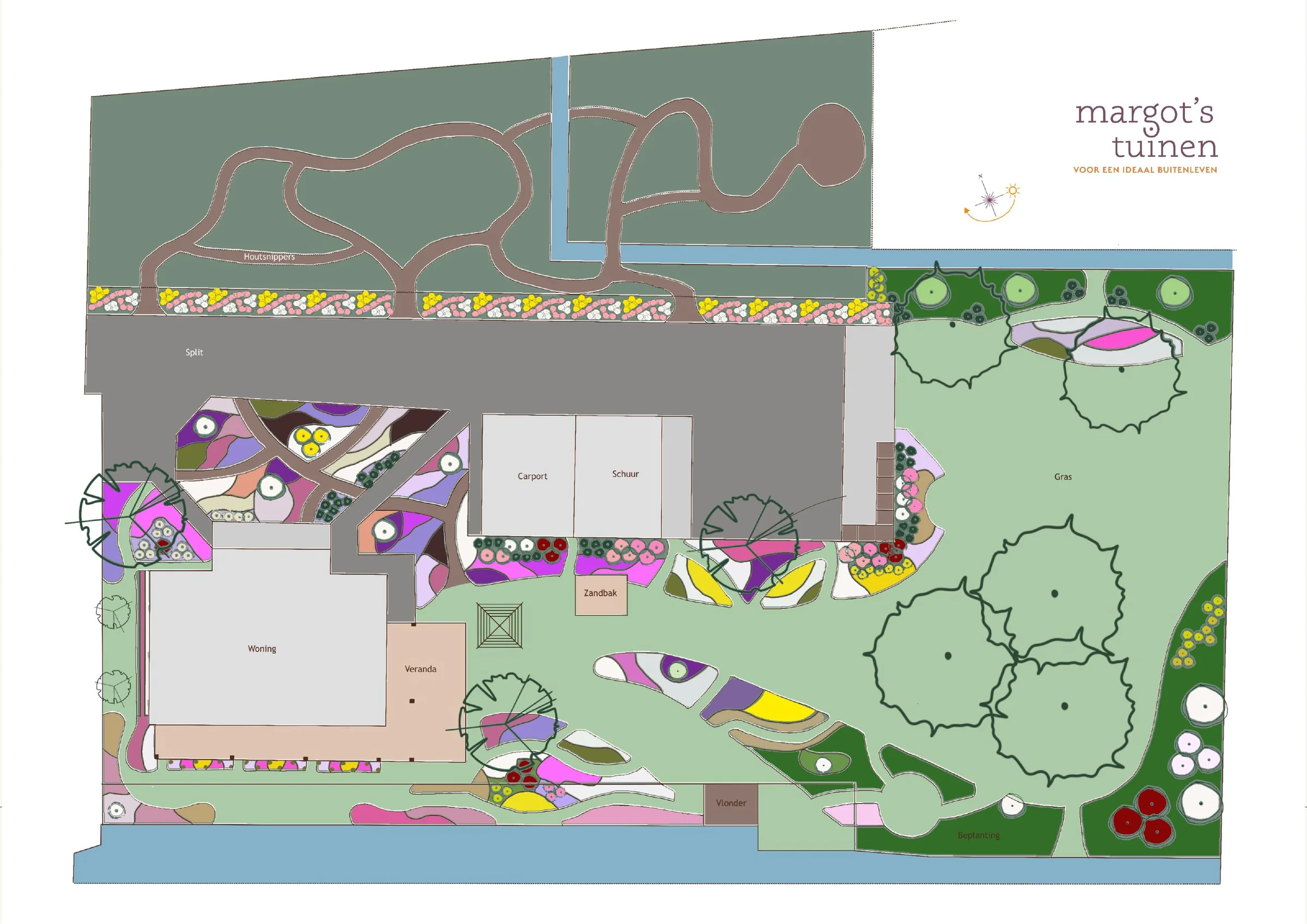 Beplantingsplan van Margot's Tuinen voor een natuurrijke tuin bij Woerden