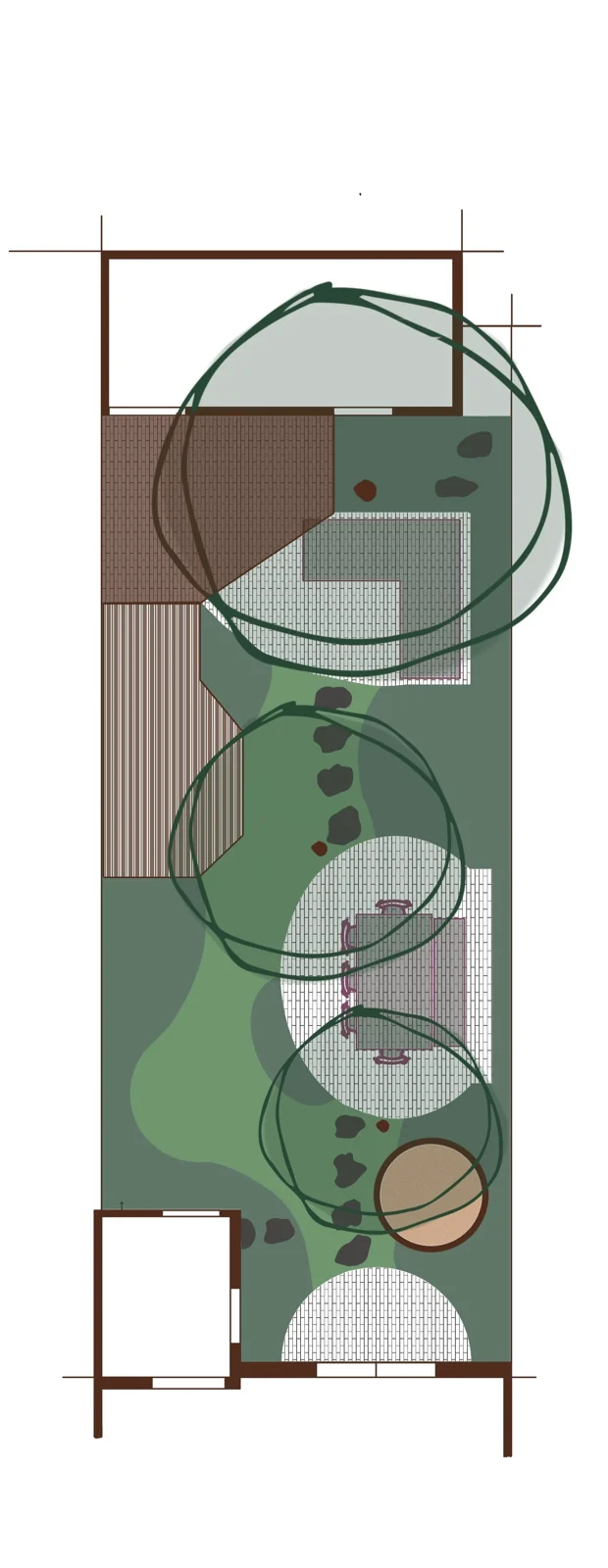 Handgetekend schetsontwerp van een tuin uit het pakket Schets aan huis
